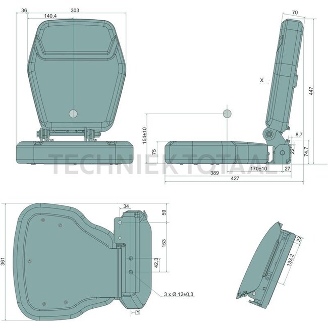 PROBOSS Beifahrersitz braun, Sitzpolster 360 mm John Deere | BL15226, RE344014, RE579687