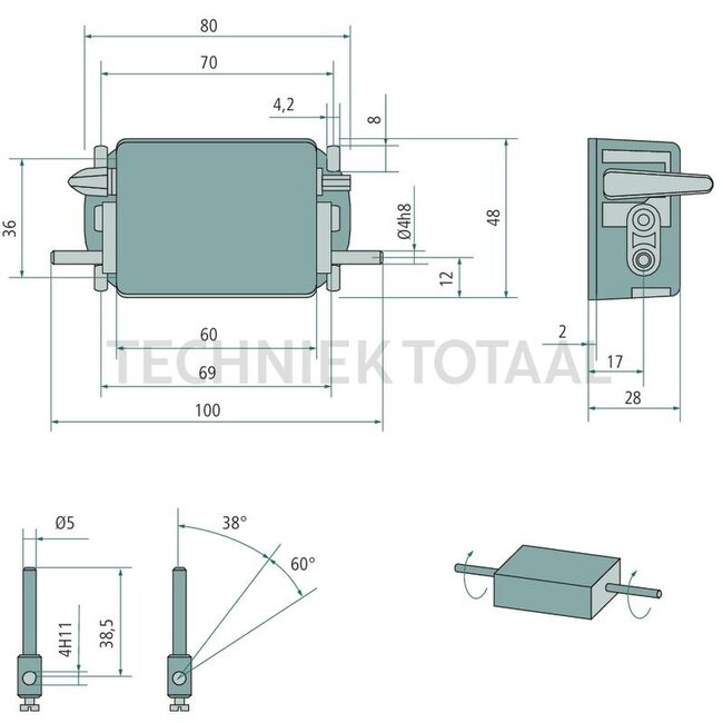 GRANIT Ballenzähler 5 Digit, nulstand Hebel, as 2-zijdig ø 4 mm, rechts