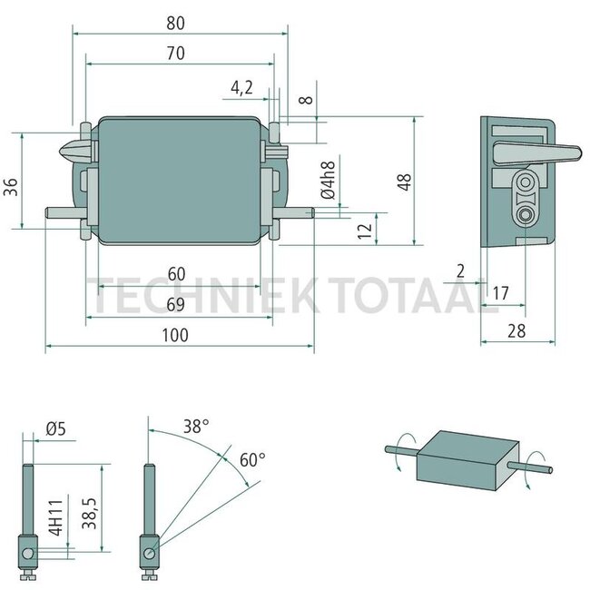 GRANIT Ballenzähler 5 Digit, nulstand Hebel, as 2-zijdig ø 4 mm, links