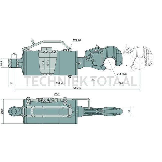 GRANIT Hydraulischer Oberlenker gedämpft 4/78-3/32, 594-779 mm, Hub 185 mm