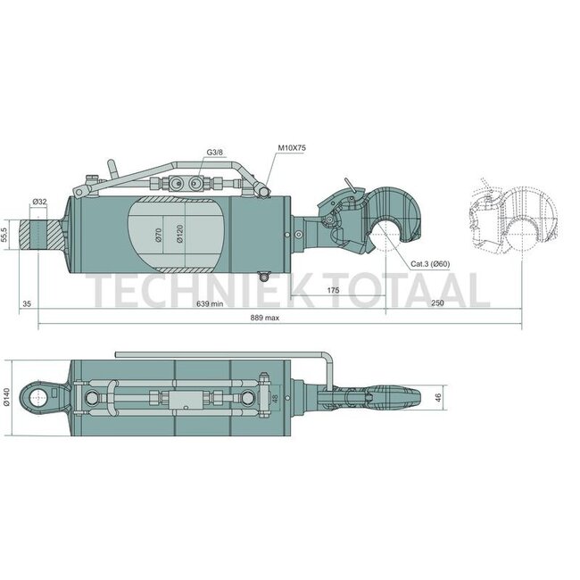 GRANIT Hydraulic top link with damping 3/60-3/32, 639-889 mm, stroke 250 mm