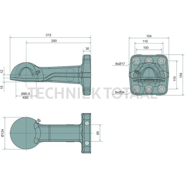 Scharmüller Trekoog 120,2 kN, 4000 kg, 250 mm, flens 8-gaats 110 x 100, M17 | 00.652.95.0-A90