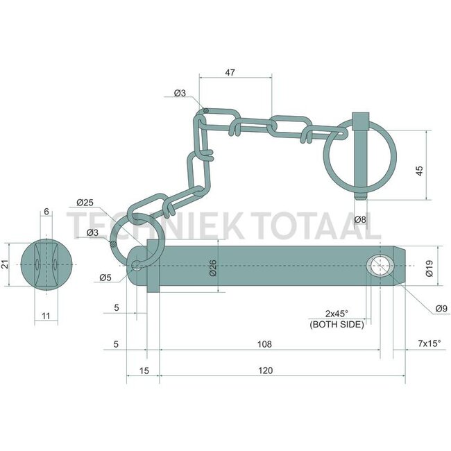 GRANIT Top link pins category 1, 19 x 108 mm with chain