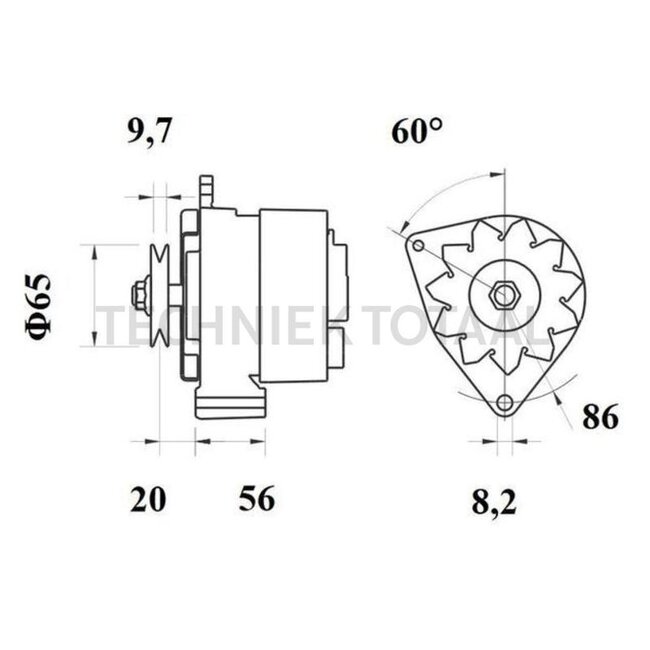 MAHLE Dynamo 14 V / 33 A, poelie-Ø 65 mm Marshall, Steyr, Zetor | MG 371, 30800090021 (Steyr), 38800090021, 443 113 516 030, 61000090072