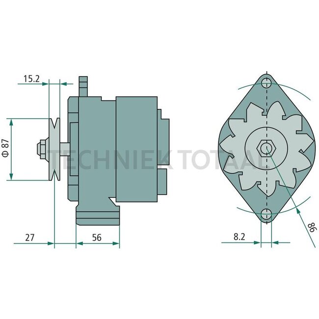 MAHLE Dynamo 14 V / 55 A, flensmaat 56 mm, poelie-Ø 87 mm, vorm B | MG 215, 0120489290, 0120489703, 0120489704, 0986033320