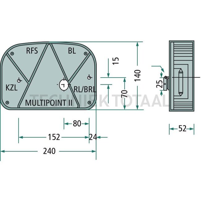 ASPÖCK Heckleuchte Multipoint II li 240 x 140 mm, 12 V, Tülle