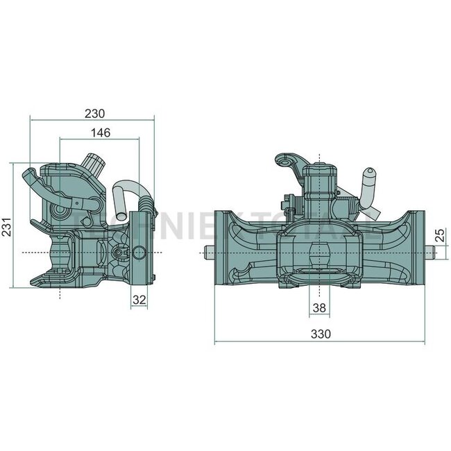 Sauermann Aanhangerkoppeling koppelpen 38 mm, rail 330 mm, John Deere groen | JAL222034, AL222034, D0.017.8569.3 - JD GRÜN LACKIERT, D0.017.8569.320 (SCHWARZ-LACKIERT)