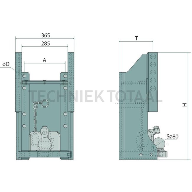 Sauermann Drawbar frame 320 mm, 89,3 kN, nose weight 2000 / 4000 kg, pin Ø 26 mm | C84351220, 84351220