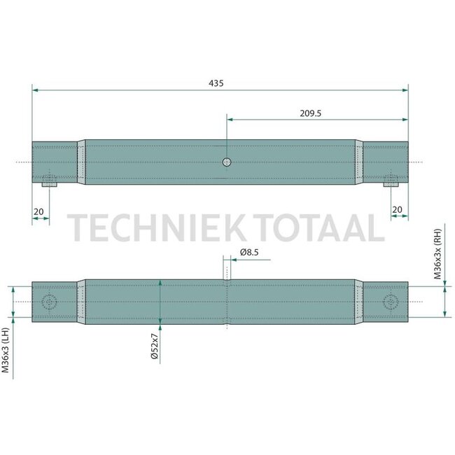 CBM Huls topstang M36 x 3, 435 mm zonder smeernippel Massey Ferguson | 3788393M91, 02.0347.01.3