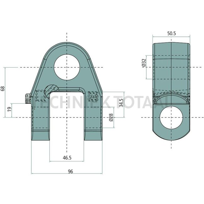 CBM Gabelkopf A 32 mm, D 96 mm, L 68 mm, H 46,5 mm, E 50,5 mm