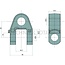 CBM Gaffelkop A 32 mm, D 96 mm, L 68 mm, H 46,5 mm, E 50,5 mm