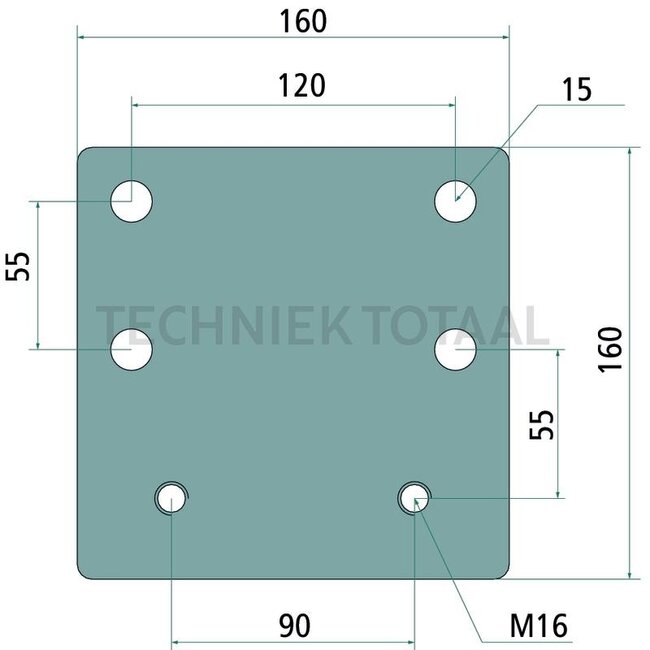 Walterscheid Schroefplaat 160 x 160 x 15 mm, M16, gatenpatroon 120 x 55 mm, 6 gaten | 8004954