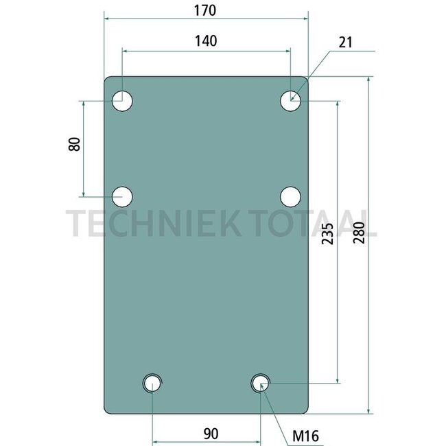 Walterscheid Bolt-on plate 170 x 280 x 20 mm, M16, hole pattern 140 x 80 mm, 6 holes | 8005145