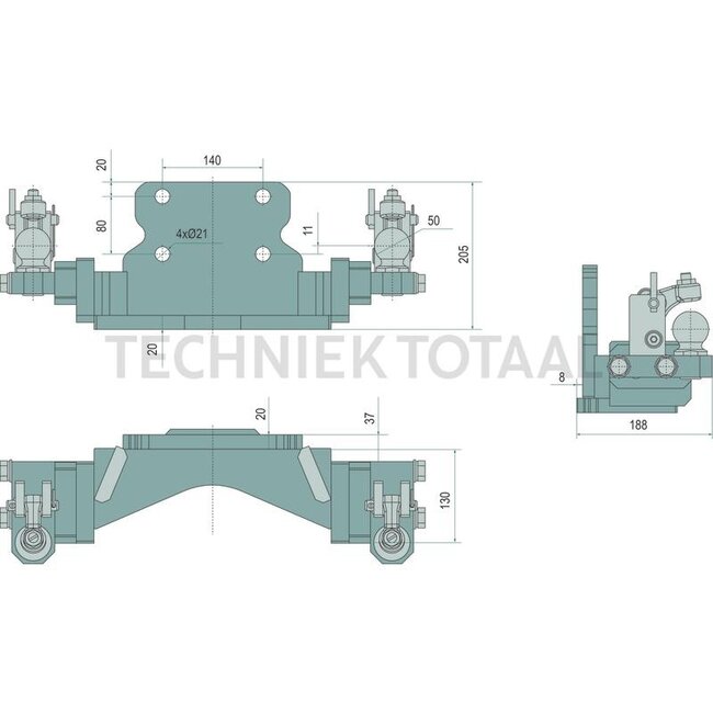 Scharmüller Forced steering double-sided 2 ton, K50, black, holes 140 x 80 mm | 00.520.032.0-A02
