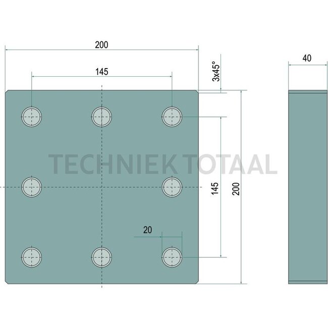 Scharmüller Aanlasplaat 200 x 200 x 40 mm, M20, gatenpatroon 145 x 145 mm | 00.645.01.0