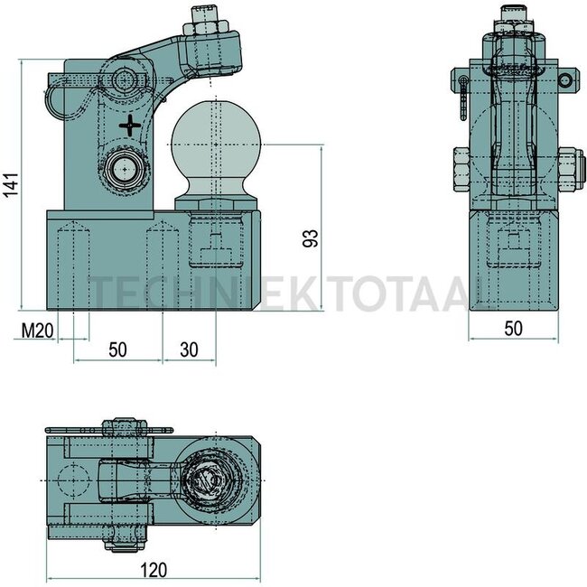 Scharmüller Kugelträger kpl K50, Bohrung M20, 2 ton | 02.481.3052-A02