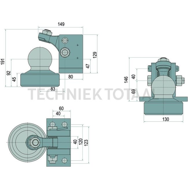 Scharmüller Trailer coupling K80 manual, hole pattern 120 x 40 mm, M16 | 02.481.351