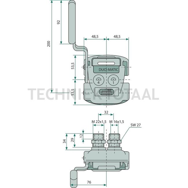 Wabco Quick coupling Duo-Matic M22 x 1,5 / M16 x 1,5 with valve | G931882122010, 4528020090, AL215127