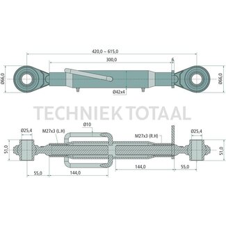 GRANIT Mechanischer Oberlenker cat. 2/25,4-2/25,4, 420 - 615 mm, M27 x 3