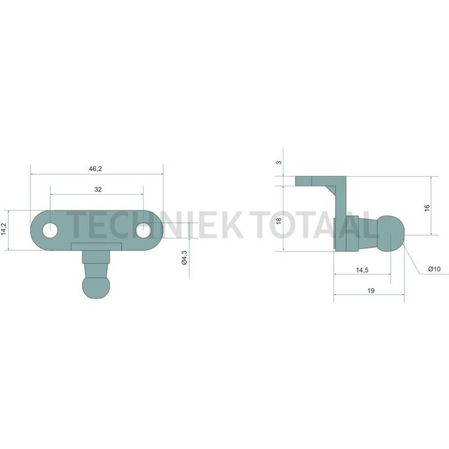 Stabilus Angle plate 46,2 x 19 x 21 mm, 500 N, ball-Ø 10 mm, 28 g