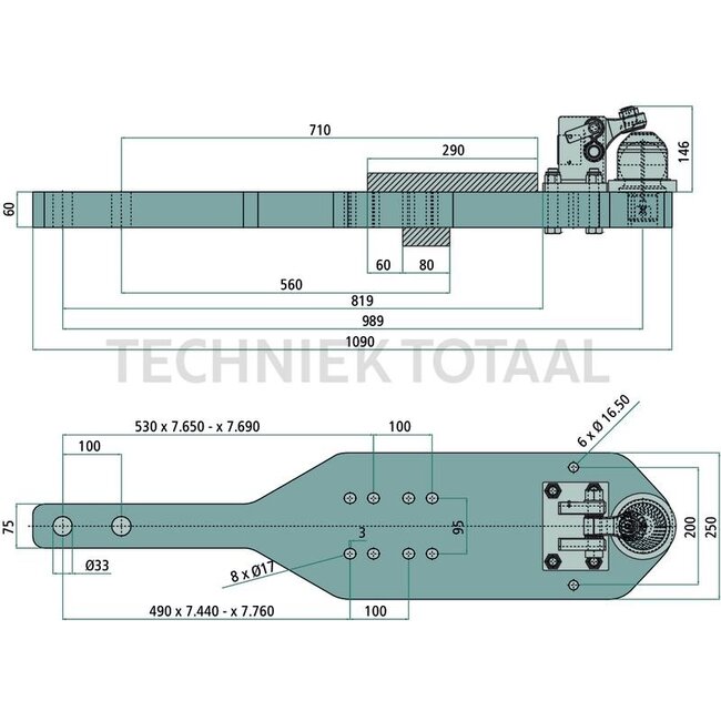 Scharmüller Draagplaat kogel 80, 93,6 kN, 1090 x 250 mm, 2 hartbouten McCormick