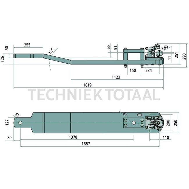 Scharmüller Draagplaat kogel 80, 91,3 kN, 1819 x 250 mm, 1 hartbout
