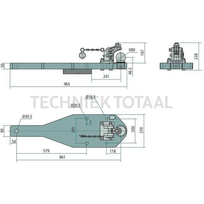 Scharmüller Draagplaat kogel 80, 965 x 270 mm, dikte 50 mm, 97,1 kN