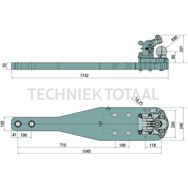 Scharmüller Draagplaat kogel 80, 1142 x 240 mm, dikte 50 mm, 89,3 kN