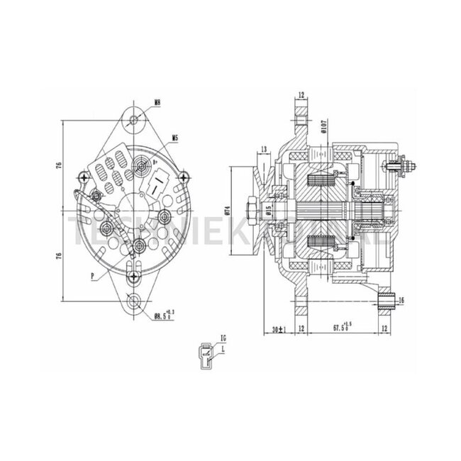 HELLA Generator 14 V / 45 A, poelie-Ø 74 mm, 1 groef | 8EL 015 643-371