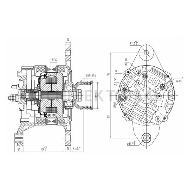 HELLA Generator 14 V / 115 A, poelie-Ø 62 mm, 6 groeven | 8EL 015 643-401