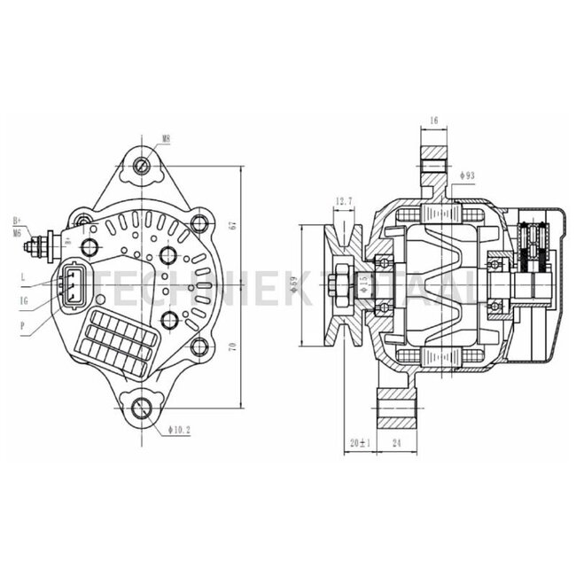HELLA Generator 14 V / 40 A, Riemenscheibe-Ø 69 mm Kubota KX61-3, KX71-3 | 8EL 015 643-361