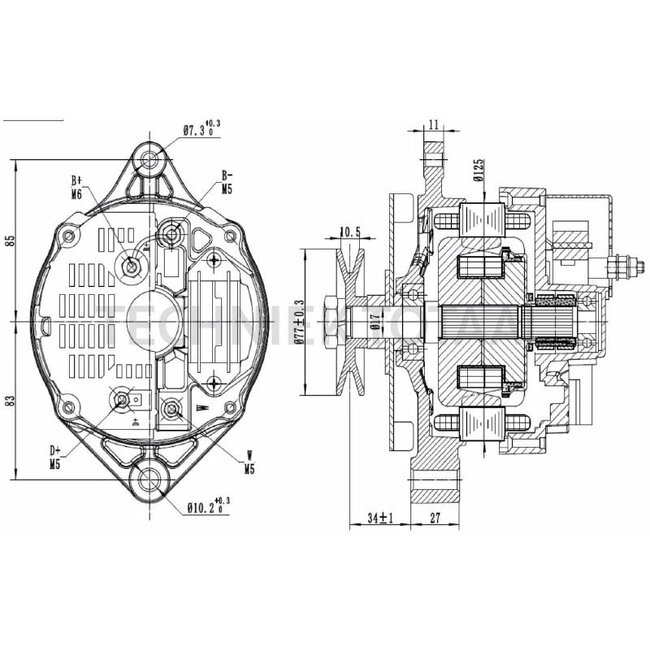 HELLA Generator 14 V / 65 A, Riemenscheibe Ø 77 mm, 1 Nut | 8EL 015 643-151