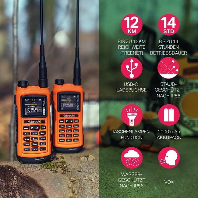 Albrecht Tectalk Duo PMR446 & Freenet, IP56, 134 x 60 x 38 mm