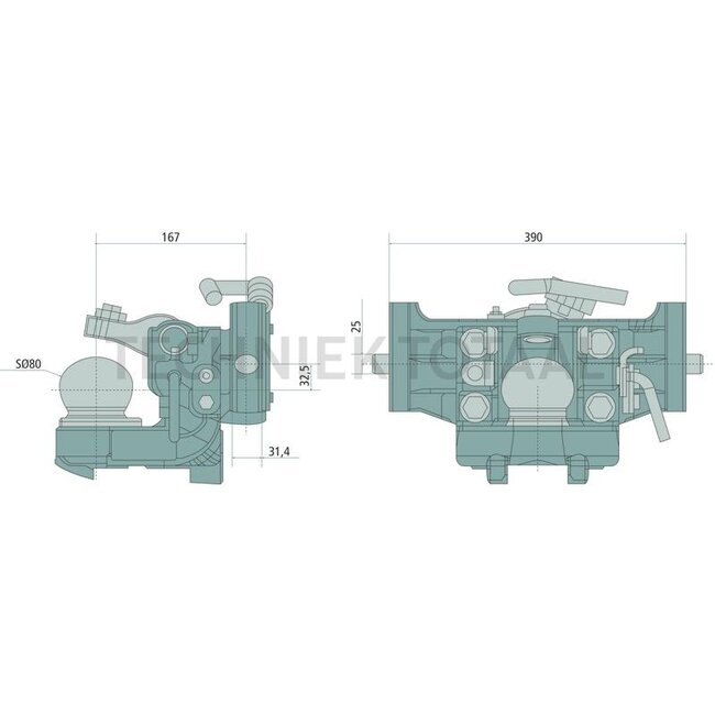 Sauermann Innenteil Kupplung Kugel 80, rail 390 mm, 3000 kg, John Deere Grün | JAL223042, AL223042