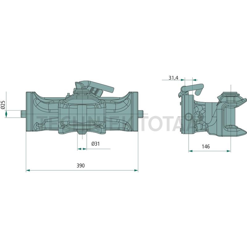 Sauermann Aanhangerkoppeling rail 390 mm, 120,9 kN, zonder pen, AGCO grijs | FG945500070161, foto 2 van 2
