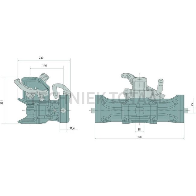 Sauermann Aanhangerkoppeling rail 390 mm, koppelpen 38 mm, 120,9 kN John Deere | JAL212092, AL212092