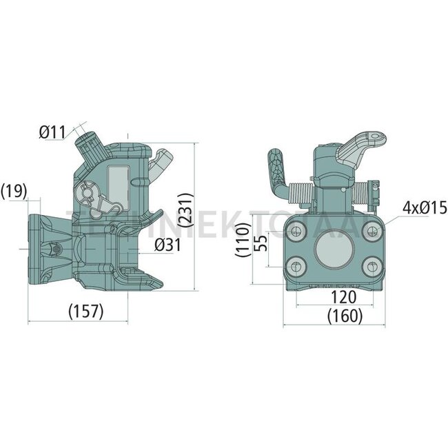 Sauermann Flanschkupplung Bolzen 31 mm, 120 x 55 mm, M15, 1500 kg | S01 1201 1