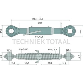GRANIT Mechanischer Oberlenker cat. 2/25,4-2/25,4, 390 - 460 mm, M30 x 3
