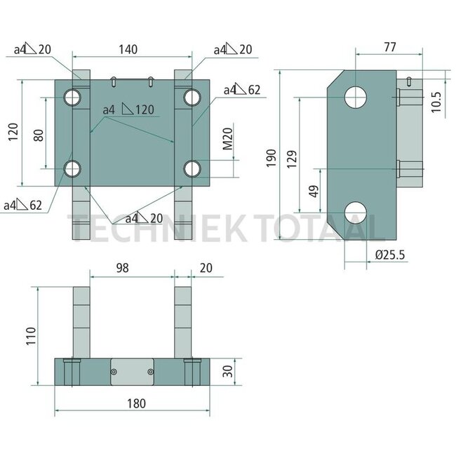 Scharmüller Console aanhangerkoppeling 140 x 80 mm, M20, 31,1 kN Deutz-Fahr