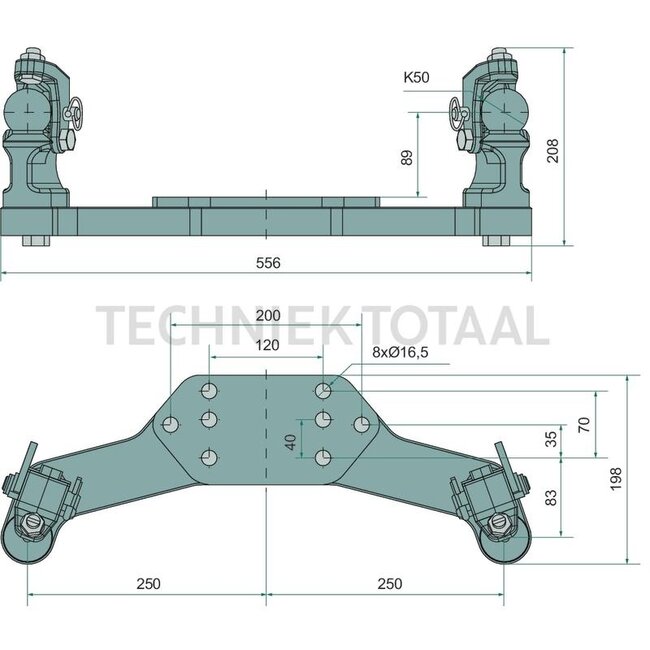 Scharmüller Gedwongen besturing K50, 250 mm, beide zijden, AGCO grijs, 19 kg