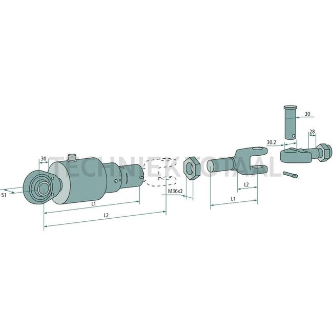 Walterscheid Stabilisator hydraulisch HGST M36 x 3, 325 - 418 mm, slag 22 mm | 1208956