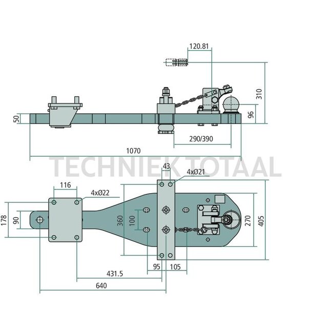 Scharmüller Draagplaat kogel 80, 90 kN, 1070 x 270 mm, 3 hartbouten, 117,8 kg | 00.960.384.0-SET, 00.960.384.0-SET-A17