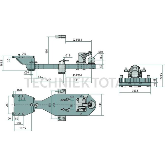 Scharmüller Draagplaat kogel 80, 768 x 240 mm, dikte 50 mm, 102,4 kN | 00.960.521.0-SET, 00.960.521.0-SET-A02