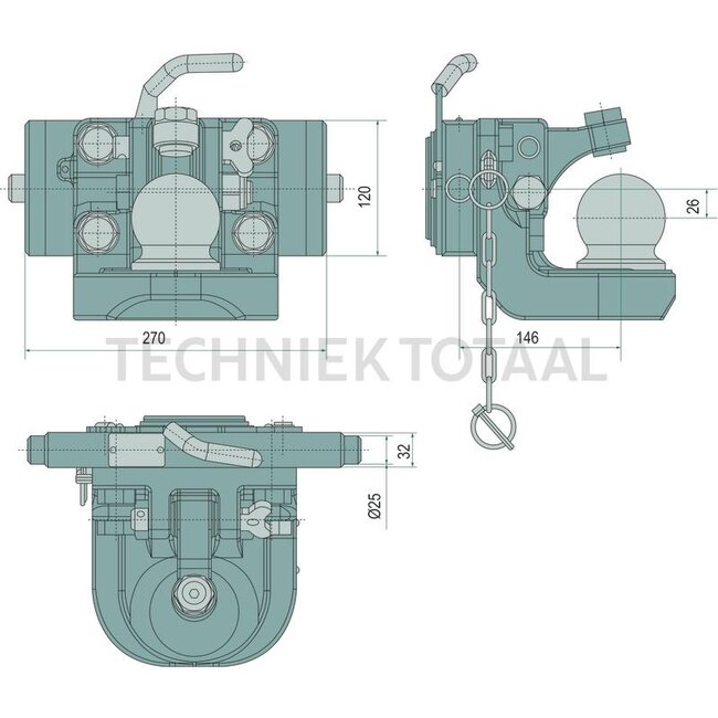 Scharmüller Piton Fix inzet 2000 kg, rail 270 mm, werklengte 154 mm, Kubota grijs | 03.6270.32-A34, 03.6270.32-A16