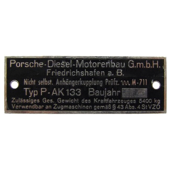 . Typenschild Anhängerkupplung Porsche Diesel