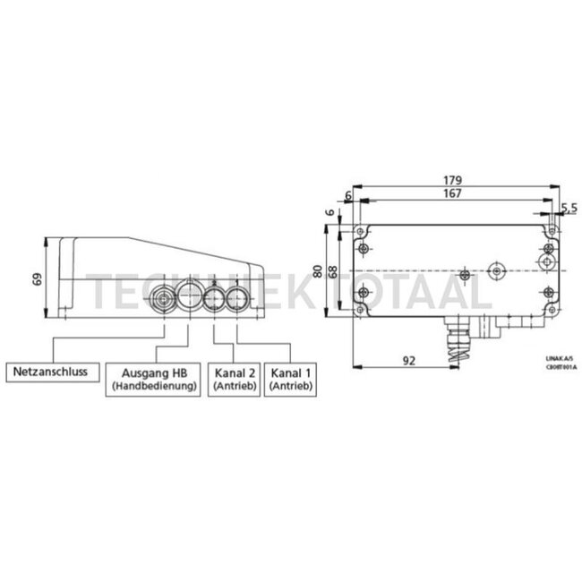 LINAK Controlbox CB8 230 V, uitgangsspanning 24 V, IPx6 | CB8001T50-0020