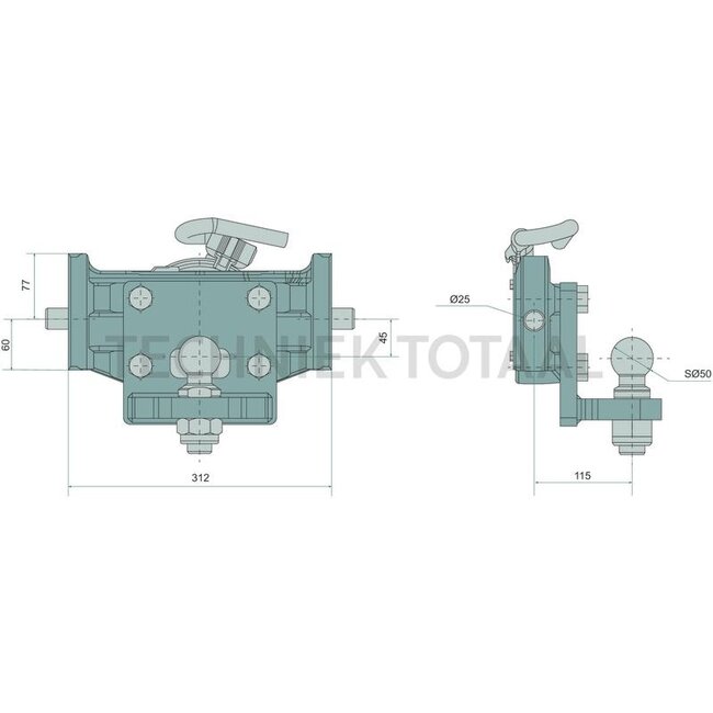 Sauermann Innenteil Kupplung Kugel 50, rail 312 mm, 350 kg, Fendt Grau | S07 3100 02