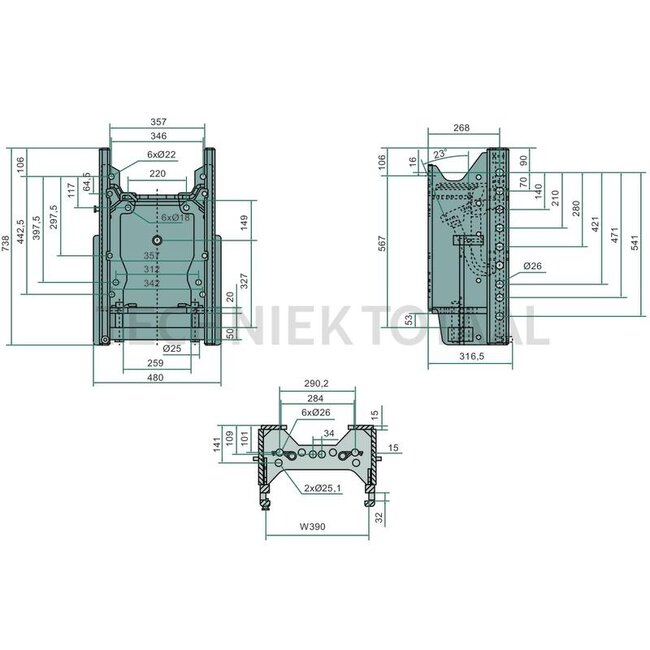 Scharmüller Anhängebockrahmen rail 390 mm, Führung 32 mm, 100,2 kN, 2000/4000 kg | 00.227.390.1-A29