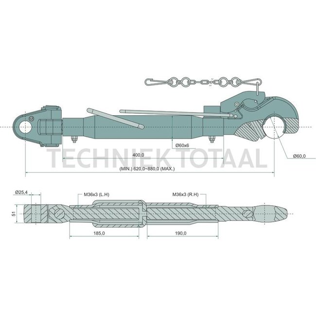 GRANIT Mechanischer Oberlenker hook/clevis cat. 2/3, 620 - 880 mm