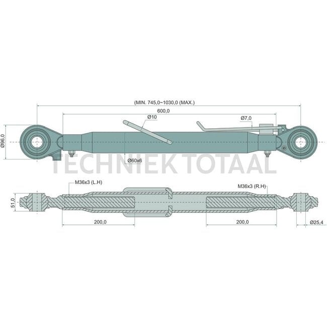 GRANIT Mechanischer Oberlenker Gewindespindel/Gewindespindel Kat. 2/2, 745 - 1030 mm